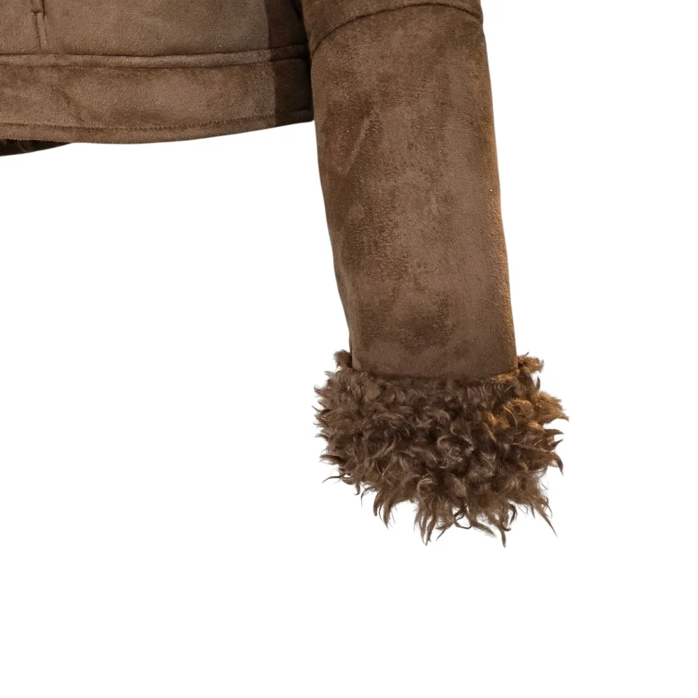 fab'rik Tan Teddy Jacket with Faux Fur - Picture 4 of 5